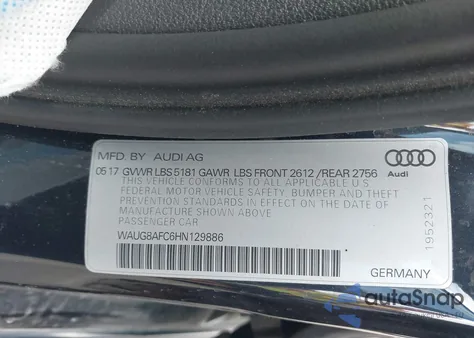 2017 Audi A6 2.0T Premium z USA, uszkodzony, nr VIN WAUG8AFC6HN129886